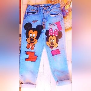 Minnie & Mickey Custome Made !!!!!!!Girls Oldnavy Size 7 High waisted  Mom jeans